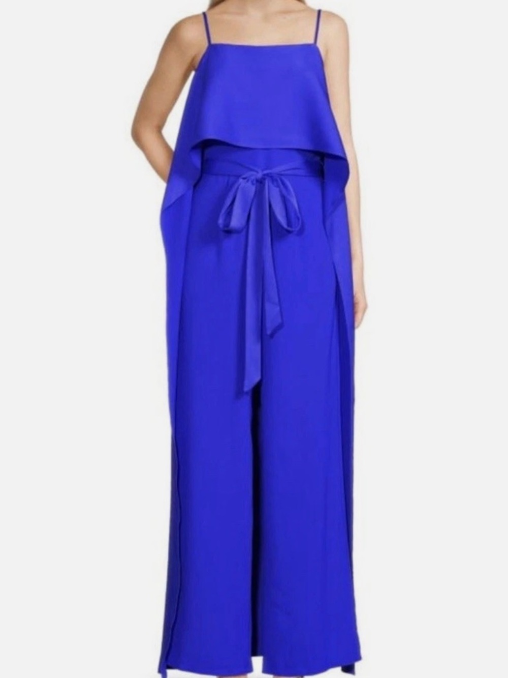 Black Halo Eve Valeria Strapless Cape Walk Through Wide Leg Jumpsuit Size 0 NWT
